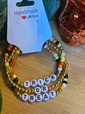 🎃Trick or‎ Treat 3-PC Stretchy Beaded Bracelet Set | Handmade | Halloween Stack